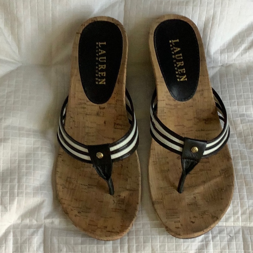 Ralph Lauren leather black and white sandals, size 7.5.